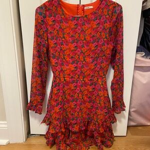Floral Women’s Dress in Vibrant Red and Pink